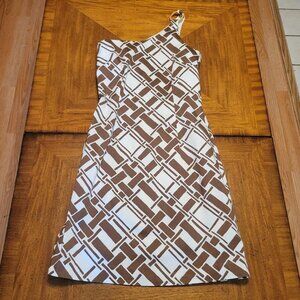 Melly M Brown and White One Shoulder Dress